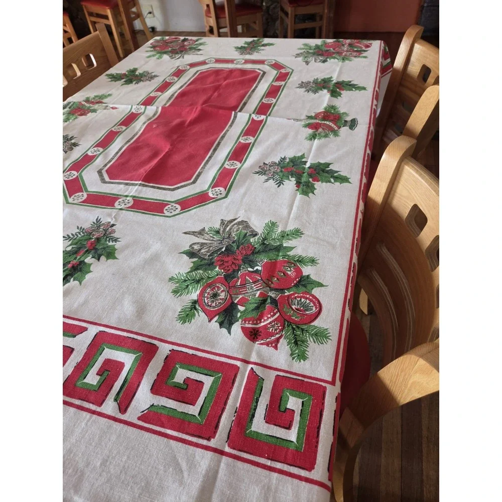 Vintage Christmas Tablecloth MCM 52x68 Retro Some Minor Flaws See Pics